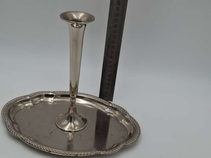 Vintage Silver Plated Scalloped Platter with Bud Shaped Vase
