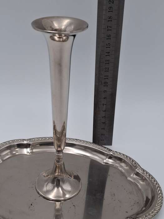 Vintage Silver Plated Scalloped Platter with Bud Shaped Vase