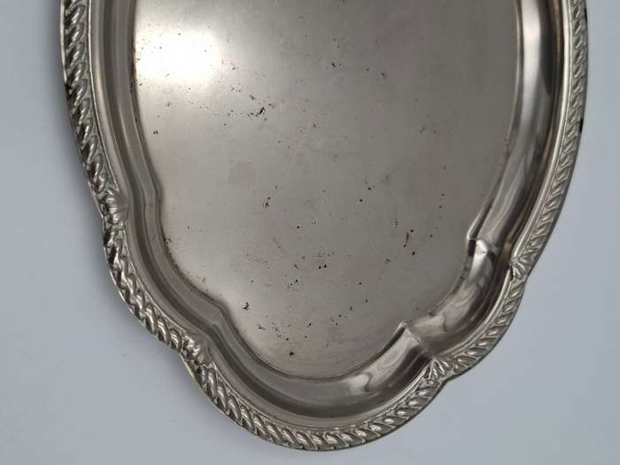 Vintage Silver Plated Scalloped Platter with Bud Shaped Vase