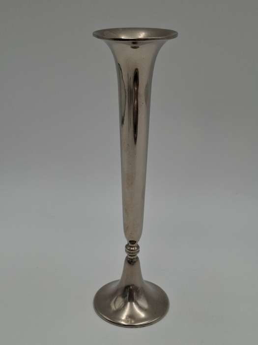 Vintage Silver Plated Scalloped Platter with Bud Shaped Vase