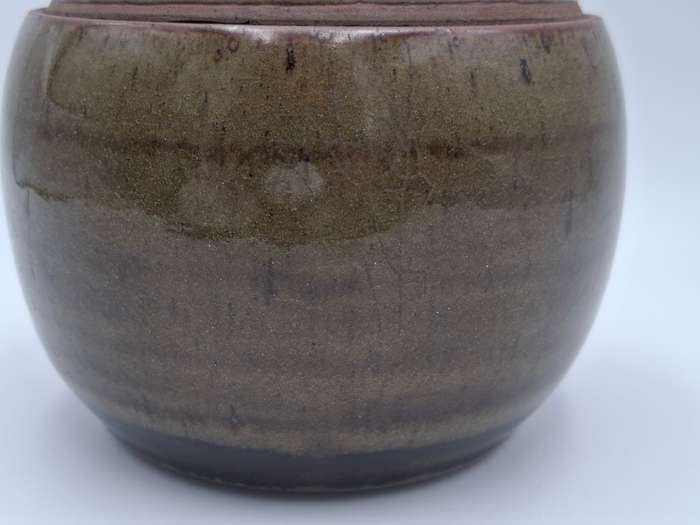 Vintage "Art Potteries" Storage Bowl with Lid - 16cm x 16cm - Olive Green & Chocolate - Stunning !