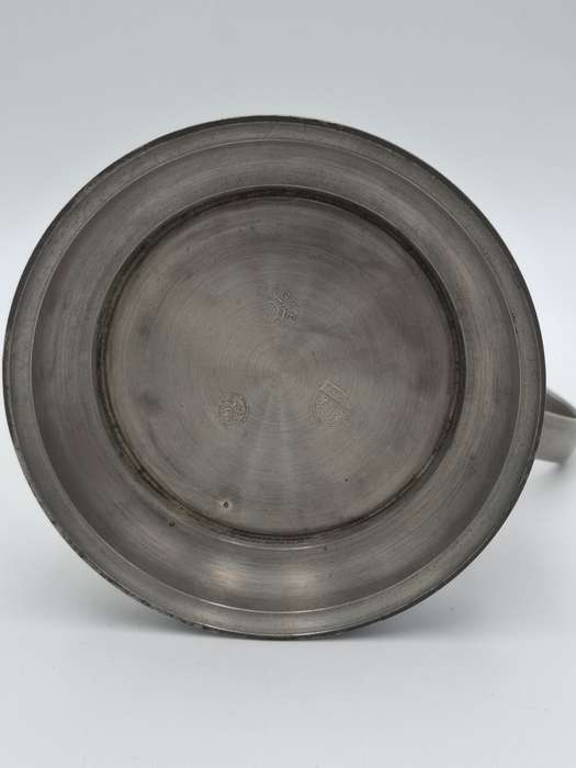 Vintage Pewter Tankard with Flip Lid and Engraved Emblem