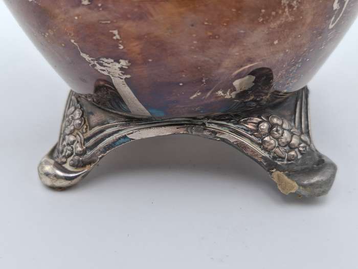 Vintage Silver Plated Pitcher with Embossed Ornate Design on the Handle and Base