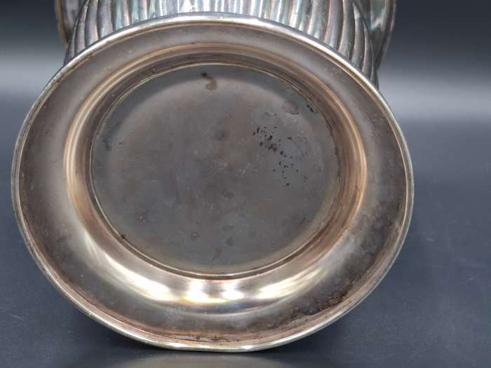 Vintage Silver Plated Ice Bucket with Round Handles and Fluted Pattern on Base