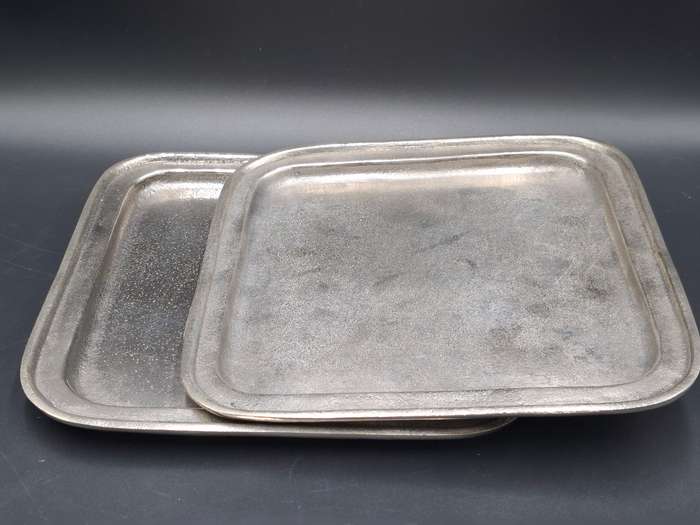 Pair of Rustic Heavy Cast Aluminium - Serving/Display Trays - 26.5cm L x 26.5cm W - made in Italy