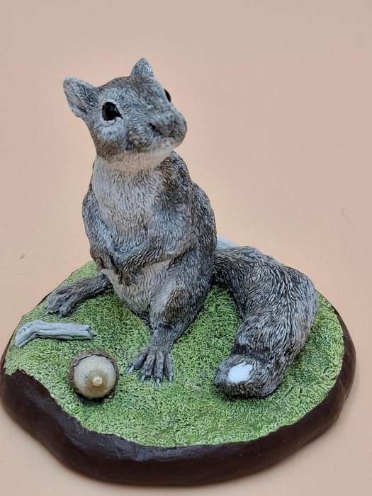 Vintage Hand Painted Resin Sculpture of a Squirrel - Artist James Kendall King c. 1980 to 1989