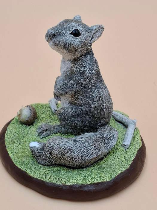 Vintage Hand Painted Resin Sculpture of a Squirrel - Artist James Kendall King c. 1980 to 1989