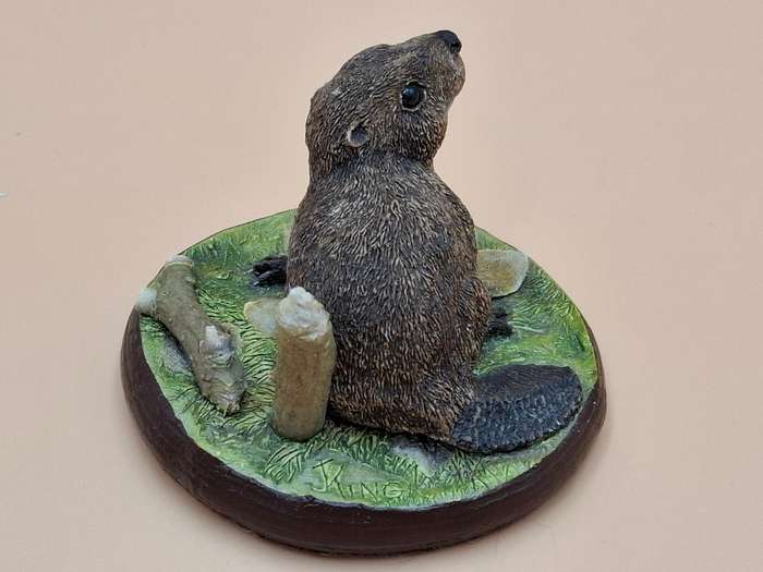 Vintage Hand Painted Resin Sculpture of a Beaver - Artist James Kendall King c. 1980 to 1989