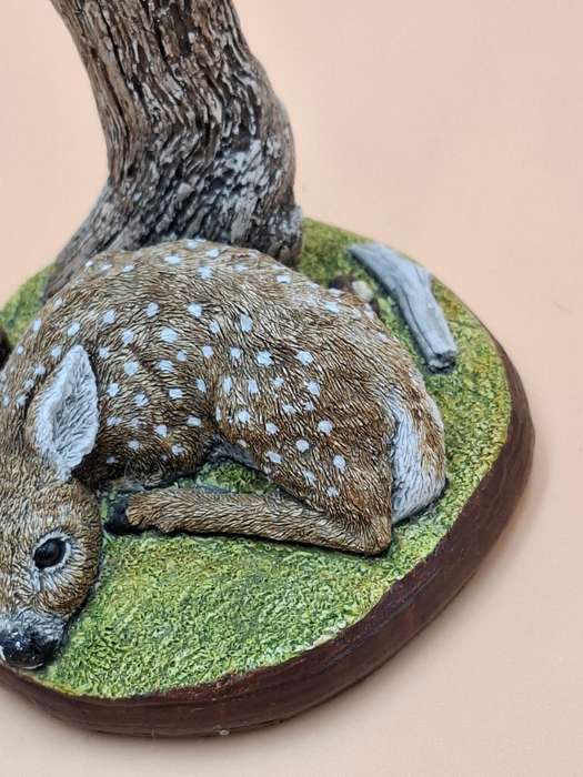 Vintage Hand Painted Resin Sculpture of a Fawn Deer - Artist James Kendall King c. 1980 to 1989