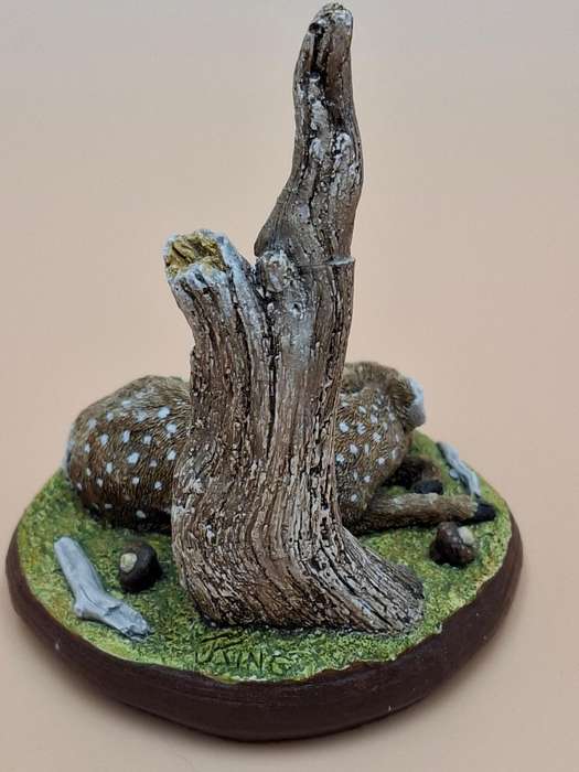 Vintage Hand Painted Resin Sculpture of a Fawn Deer - Artist James Kendall King c. 1980 to 1989