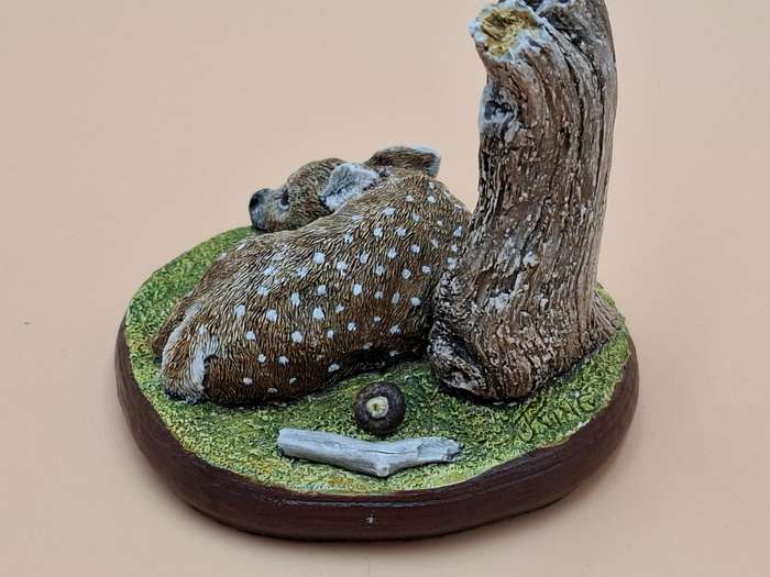 Vintage Hand Painted Resin Sculpture of a Fawn Deer - Artist James Kendall King c. 1980 to 1989