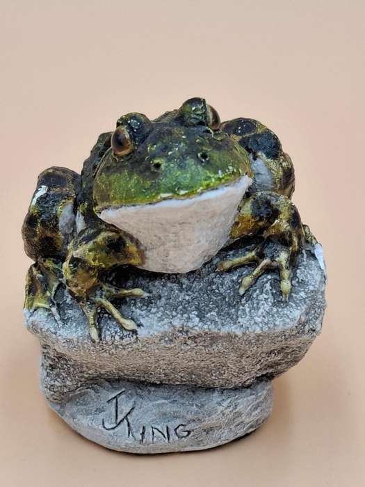Vintage Hand Painted Resin Sculpture of A Toad - Artist James Kendall King c. 1980 to 1989