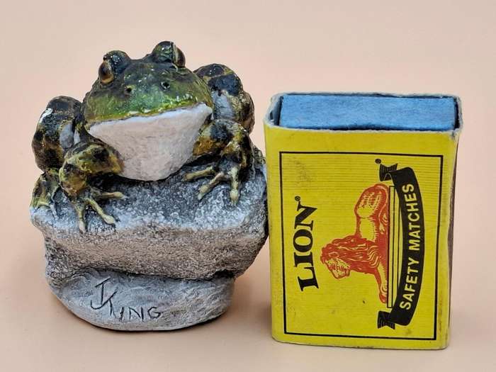 Vintage Hand Painted Resin Sculpture of A Toad - Artist James Kendall King c. 1980 to 1989