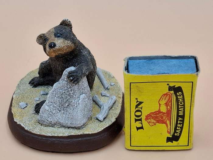 Vintage Hand Painted Resin Sculpture of A Bear - Artist James Kendall King c. 1980 to 1989