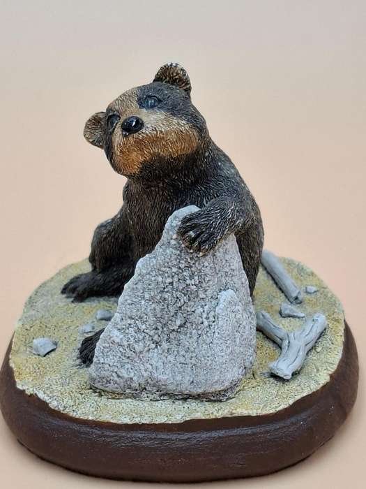 Vintage Hand Painted Resin Sculpture of A Bear - Artist James Kendall King c. 1980 to 1989