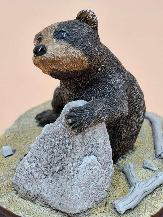 Vintage Hand Painted Resin Sculpture of A Bear - Artist James Kendall King c. 1980 to 1989