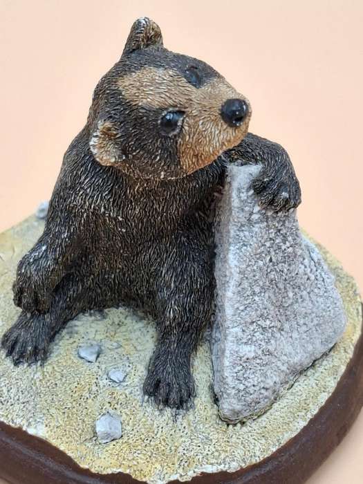 Vintage Hand Painted Resin Sculpture of A Bear - Artist James Kendall King c. 1980 to 1989