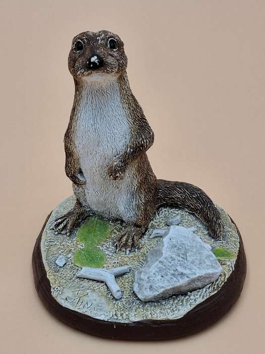 Vintage Hand Painted Resin Sculpture of an Otter - Artist James Kendall King c. 1980 to 1989