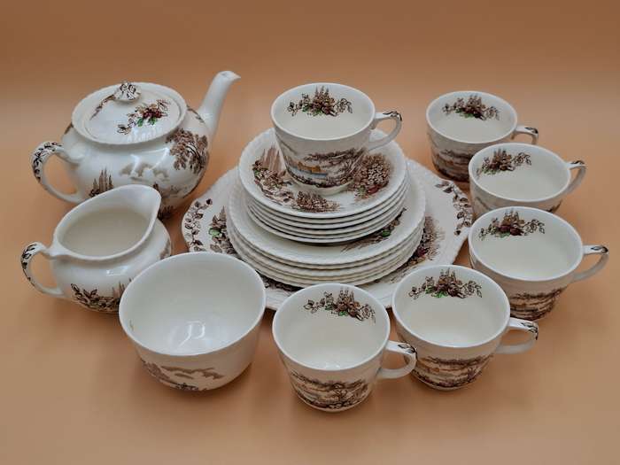Vintage Collection of Johnson Brothers "Castle on the Lake" Dinnerware - Beautiful pink & brown hues