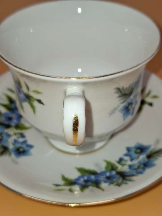 Vintage Queen Anne Fine Bone China - Cup & Saucer Duo - Beautiful Blue Flower Design