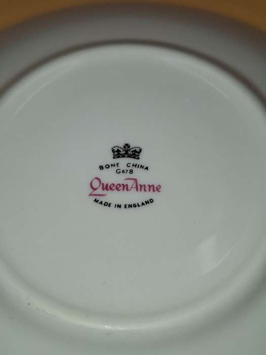 Vintage Queen Anne Bone China Teacup Saucer - Blue Floral & Gold Trim