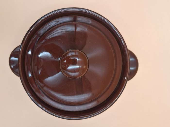 Vintage Glazed Terracotta Casserole Dishes - Brown Two Tone Duo - Oven Proof - Made in Japan