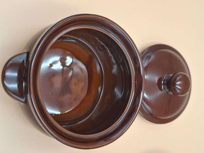Vintage Glazed Terracotta Casserole Dishes - Brown Two Tone Duo - Oven Proof - Made in Japan