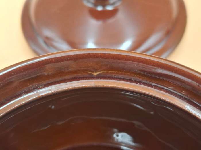 Vintage Glazed Terracotta Casserole Dishes - Brown Two Tone Duo - Oven Proof - Made in Japan