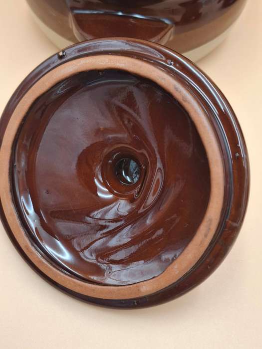 Vintage Glazed Terracotta Casserole Dishes - Brown Two Tone Duo - Oven Proof - Made in Japan