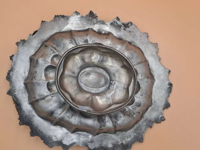 Antique Pewter Fruit Basket with Vine Leaf and Grape Relief Design