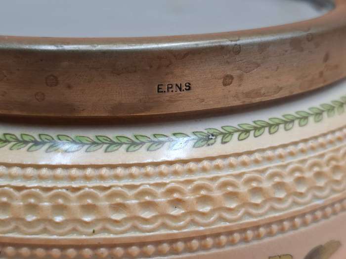 Vintage English EPNS Silver Plated Metal Rimmed Large Peach English Rose Bowl circa 1950's