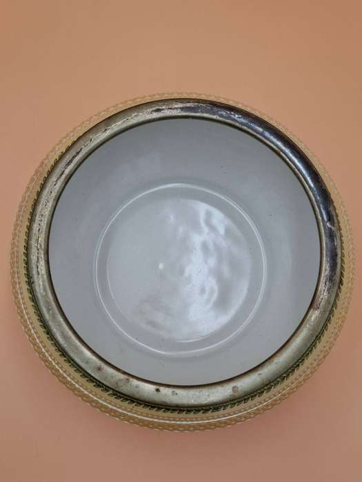 Vintage English EPNS Silver Plated Metal Rimmed Large Peach English Rose Bowl circa 1950's