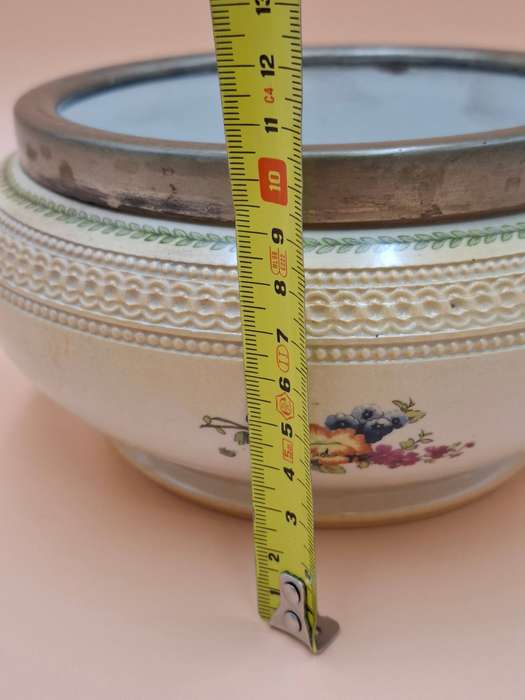 Vintage English EPNS Silver Plated Metal Rimmed Large Peach English Rose Bowl circa 1950's