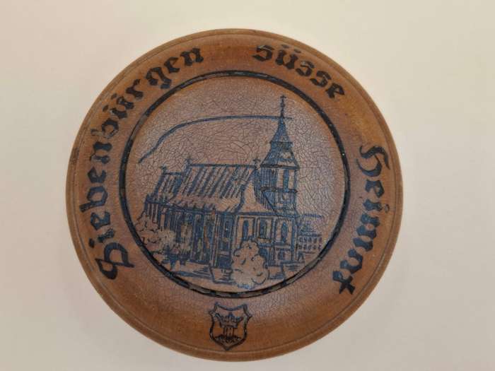 Vintage Wooden Engraved Mauchline Ware Storage Container - Made in Germany - For sewing supplies