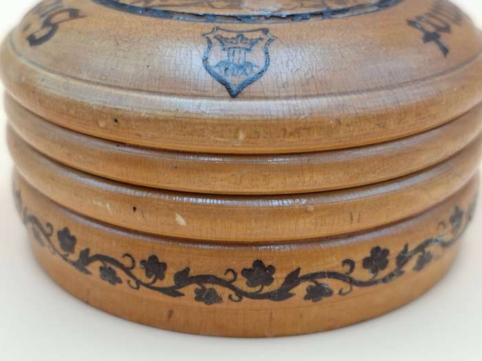 Vintage Wooden Engraved Mauchline Ware Storage Container - Made in Germany - For sewing supplies