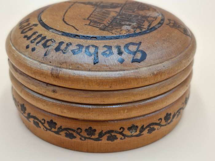 Vintage Wooden Engraved Mauchline Ware Storage Container - Made in Germany - For sewing supplies