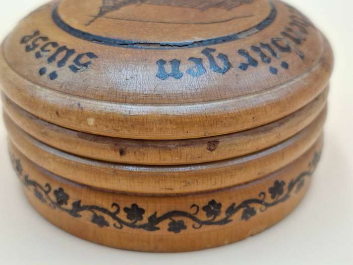 Vintage Wooden Engraved Mauchline Ware Storage Container - Made in Germany - For sewing supplies