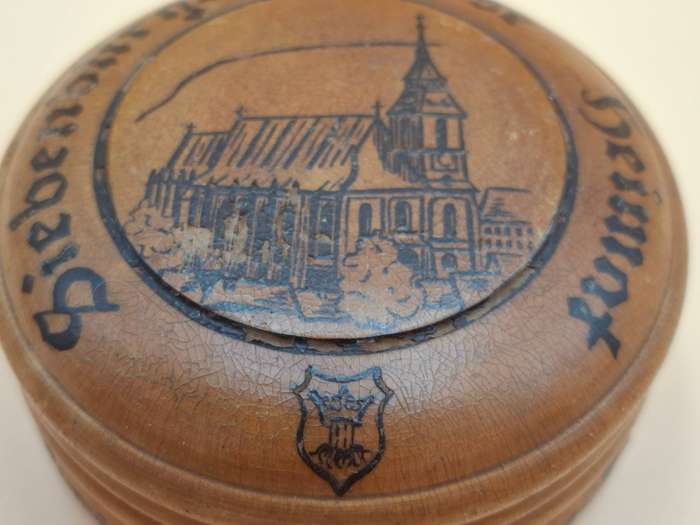 Vintage Wooden Engraved Mauchline Ware Storage Container - Made in Germany - For sewing supplies