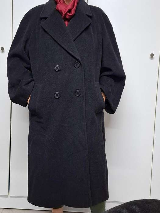 Vintage Black Women's XL Double Breasted Cashmere 3/4 Length Winter Coat - Excellent Condition