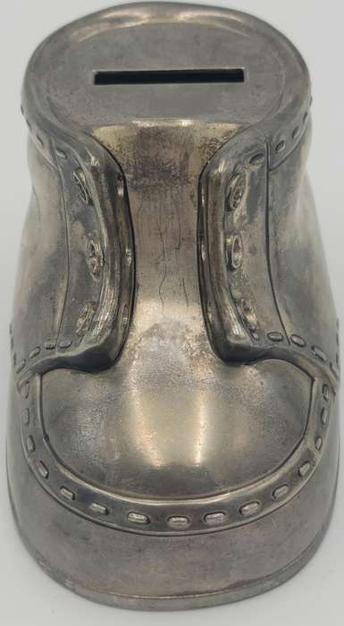 Vintage Silver Plated Baby Bootie Shoe Money Box - Great Condition