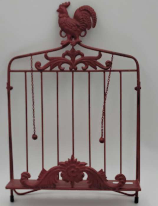 Vintage Red Rooster Metal Recipe Book Stand - Vibrant Colour - Lovely Boho Style