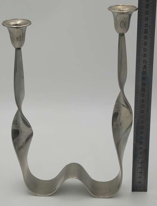 Vintage Silver Plated Italian Modern Candelabra with Duo Candle Holders