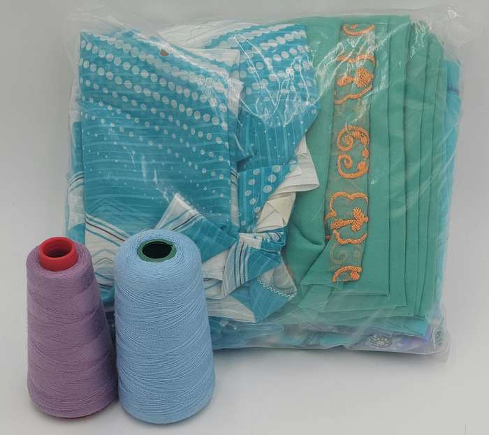 Turquoise Colored Fabric Batch - Precut in Rectangular Shapes for Head Scarves - with Thread