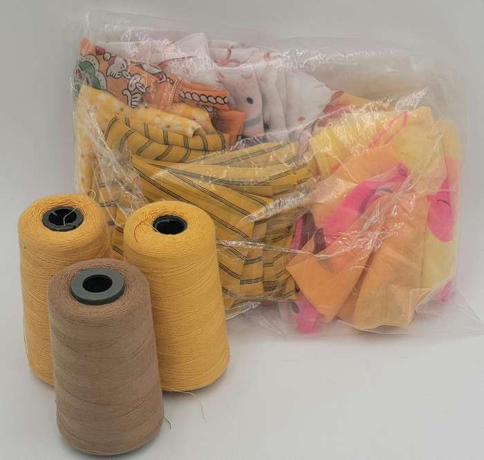 Yellow and Orange Colored Fabric Batch - Precut in Rectangular Shapes for Head Scarves - with Thread