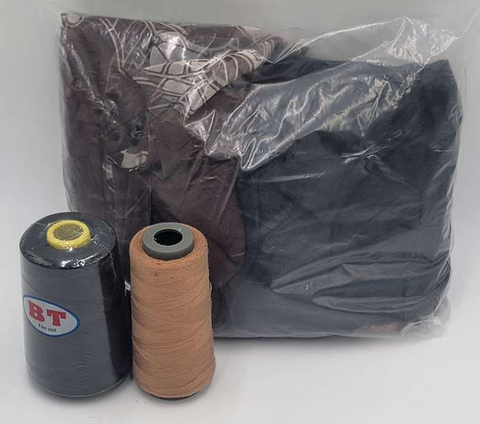 Brown Colored Patterned Fabric Batch - Precut in Rectangular Shapes for Head Scarves - with Thread