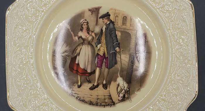 Vintage Crown Devon Decorative Plate "Cries of London" - Embossed Edge & Gold Trim - 26cm diameter