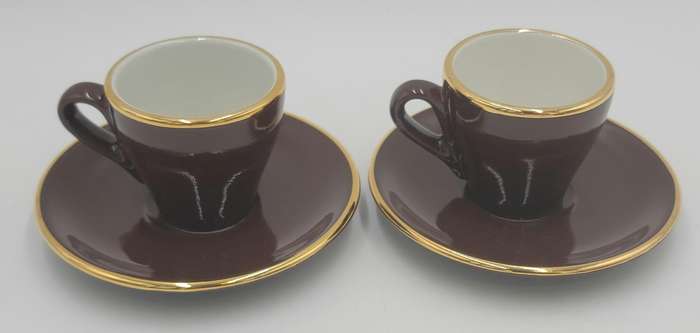 Vintage Pairs of Brown Gold Rimmed ACF Espresso Cup and Saucer - Made In Italy (6 pairs available)