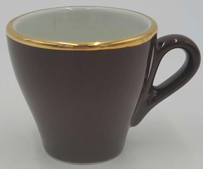 Vintage Pairs of Brown Gold Rimmed ACF Espresso Cup and Saucer - Made In Italy (6 pairs available)