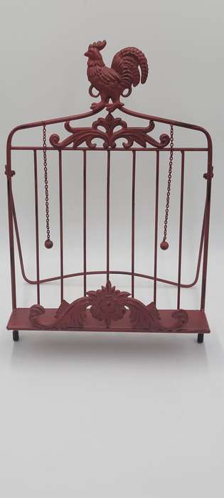 Vintage Red Rooster Metal Recipe Book Stand - Vibrant Colour - Lovely Boho Style