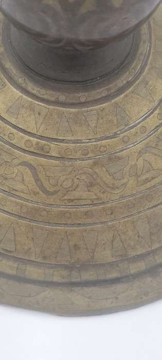 Antique Cast Brass Gadur Vessel with Lid - 51.5cm H - Intricate Inlaywork  - Rare find